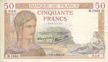 France 50 Francs Cérès - 31/03/1938 - Série M.7993