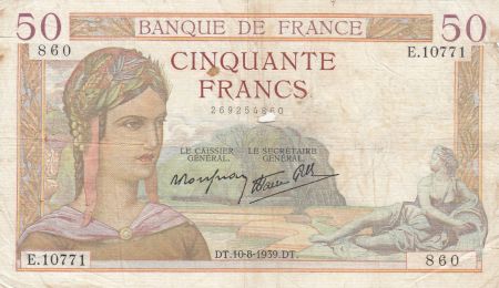 France 50 Francs Cérès -10-08-1939- Série E.10771