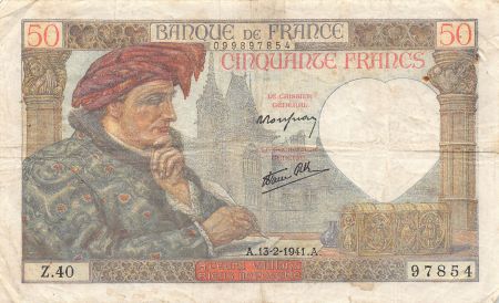 France 50 Francs Jacques Coeur - 13-02-1941- Série Z.40