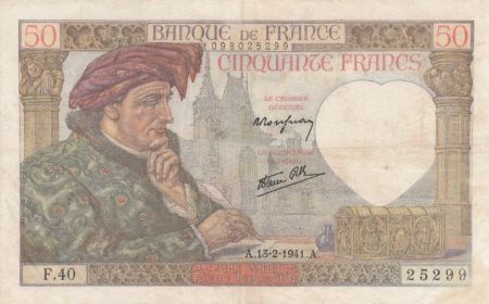 France 50 Francs Jacques Coeur - 13-02-1941 Série F.40 - TB+