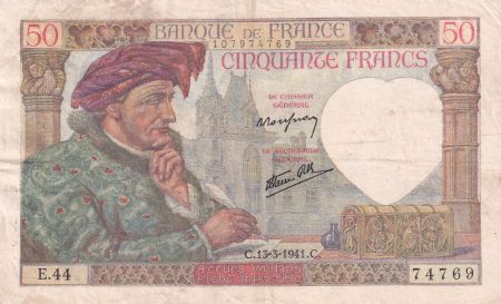 France 50 Francs Jacques Coeur - 13-03-1941 Série E.44 - TTB