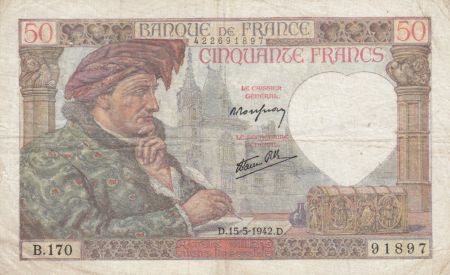 France 50 Francs Jacques Coeur - 15-05-1942 Série B.170 - TB+