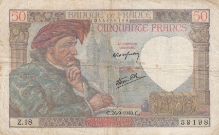 France 50 Francs Jacques Coeur - 26-09-1940 - Série Z.18