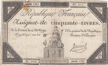 France 50 Livres - 14 Décembre 1792 - République Française - Sign. Jannel - Série 1384