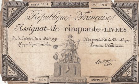 France 50 Livres - Faux billet - France assise - 14-12-1792 - Sign. Amicot - Série 261