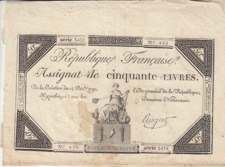 France 50 Livres - France assise - 14-12-1792 - Sign. Ringuet - Série 3432