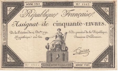 France 50 Livres France assise - 14-12-1792 - Sign. Gaillet