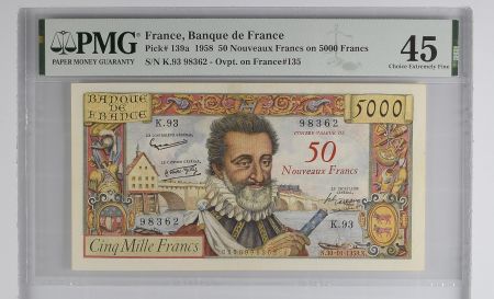 France 50 NF sur 5000 Francs - Henri IV - 30-10-1958  - Série K.93 - PMG 45