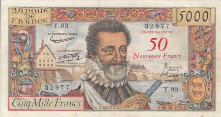 France 50 NF sur 5000 Francs - Henri IV - 30-10-1958 - Série Y.93