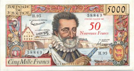 France 50 NF sur 5000 Francs sur 5000 Francs, Henri IV - 30-10-1958 Série H.95