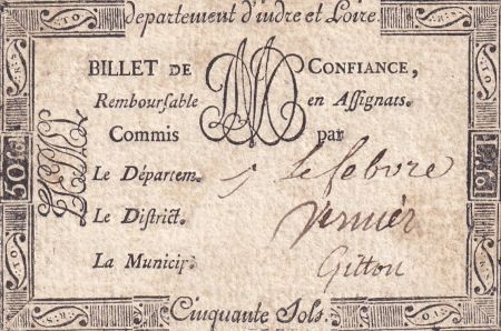 France 50 Sols - Indre et Loire - Caisse de Confiance du département - 1792