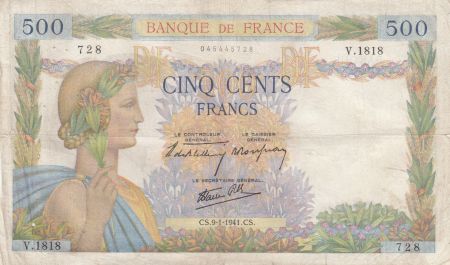 France 500 francs - La Paix - 09-01-1941 - Série V.1818