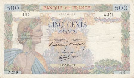 France 500 francs - La Paix - 16-05-1940 - Série A.279