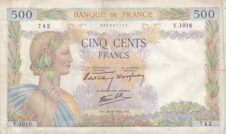 France 500 francs - La Paix - 26-09-1940 - Série Y.1016