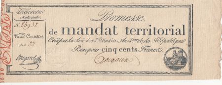 France 500 Francs - Mandat Territorial - Série 22 - Num 84932 - 1796