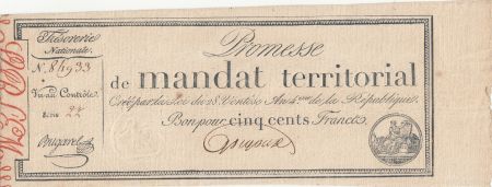 France 500 Francs - Mandat Territorial - Série 22 - Num 84933 - 1796