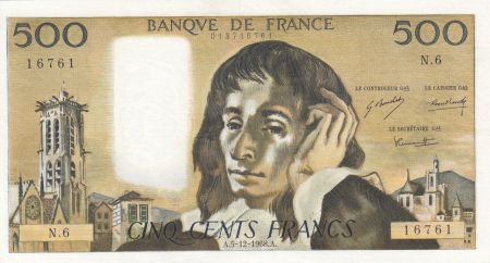 France 500 Francs - Pascal - 05-12-1968 -  Série N.6