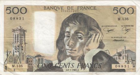 France 500 francs - Pascal - 08-01-1981 - Série M.136