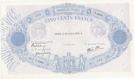 France 500 francs - Rose et Bleu - 28-07-1938 - Série T.3084