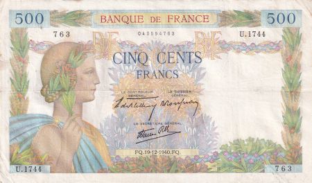 France 500 Francs La Paix - 19-12-1940 Série U.1744