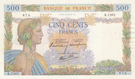 France 500 Francs La Paix - 28-11-1940 Série A.1401