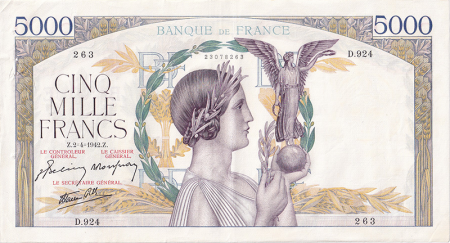 France 5000 Francs Victoire - 10-12-1942 Série D.924