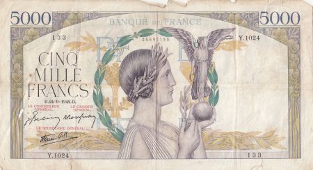 France 5000 Francs Victoire - 24-09-1942 - Série Y.1024