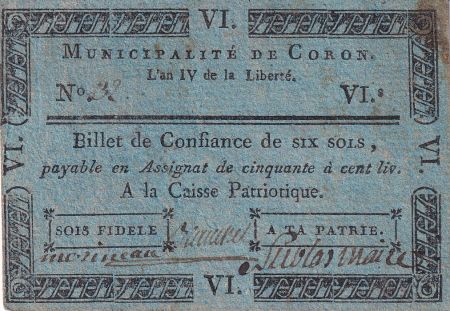 France 6 Sols - Maine et Loire - Municipalité de Coron - 1792