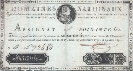 France 60 Livres - 19 Juin 1791 - Sign. NIEL 2 F.