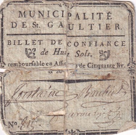 France 8 Sols- Indre - Municipalité de Saint Gaultier - 1792 - Rare !