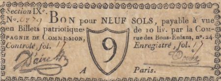 France 9 sols - Seine - Paris - Compagnie de Commission - 1792