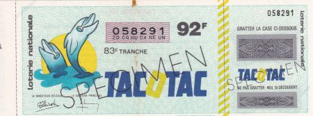 France 92 Francs - Ticket de loterie à gratter Tacotac -  Spécimen - 1983 - n°058291