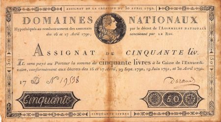 France ASSIGNAT  LOUIS XVI - 50 LIVRES - DECRETS 16-17 AVRIL 1790 - SÉRIE D