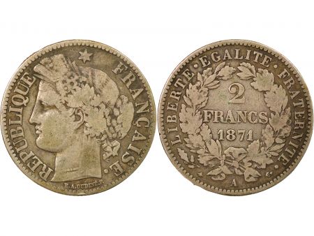 France Cérès - 2 Francs Argent, IIIe République - 1871 A Paris