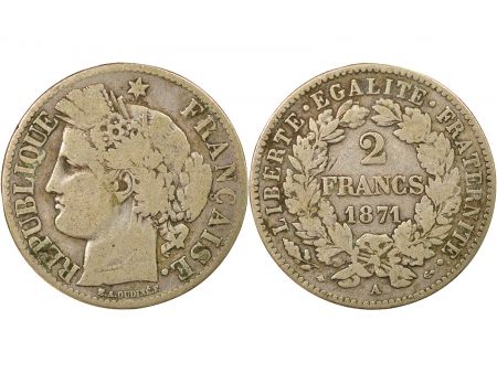 France Cérès - 2 Francs Argent, IIIe République - 1871 A Paris