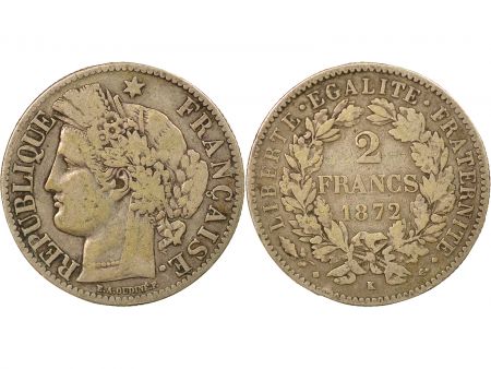 France Cérès - 2 Francs Argent, IIIe République - 1872 K Bordeaux