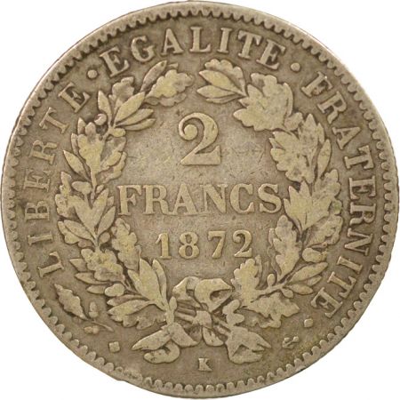 France Cérès - 2 Francs Argent, IIIe République - 1872 K Bordeaux