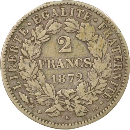 France Cérès - 2 Francs Argent, IIIe République - 1872 K Bordeaux