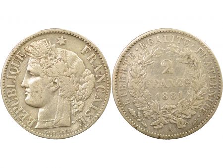 France Cérès - 2 Francs Argent, IIIe République - 1881 A Paris