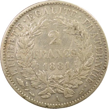 France Cérès - 2 Francs Argent, IIIe République - 1881 A Paris