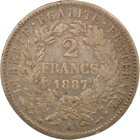 France Cérès - 2 Francs Argent, IIIe République - 1887 A Paris