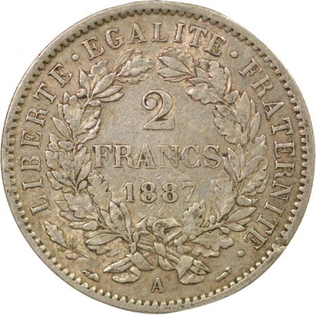 France Cérès - 2 Francs Argent, IIIe République - 1887 A Paris