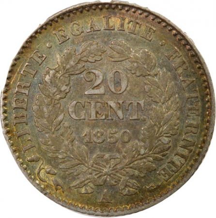 France Cérès - 20 Centimes Argent, IIe République- 1850 A Paris