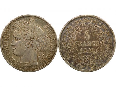 France Cérès - 5 Francs Argent 1849 A Paris - Argent