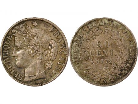 France Cérès - 50 Centimes Argent, IIIe République- 1872 A Paris