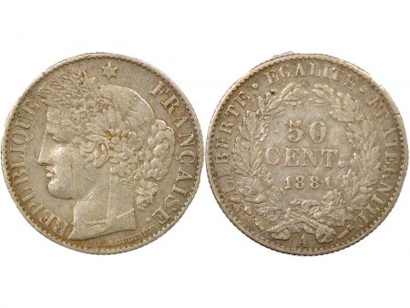 France Cérès - 50 Centimes Argent, IIIème République - 1881 A Paris