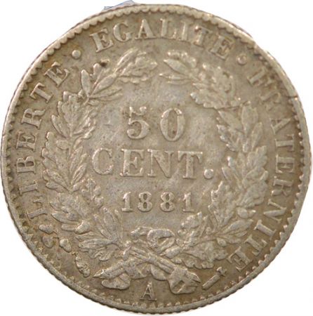 France Cérès - 50 Centimes Argent, IIIème République - 1881 A Paris