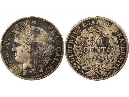 France Cérès - 50 Centimes Argent, IIIème République - 1894 A Paris