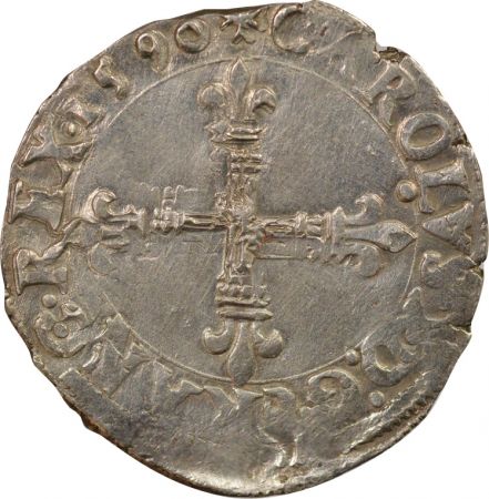 France Charles IX - 1/4 Ecu Argent, Croix de Face - 1590 T Nantes