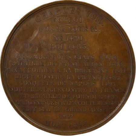 France Charles VIII - Médaille Cuivre, Roi de France - 1836